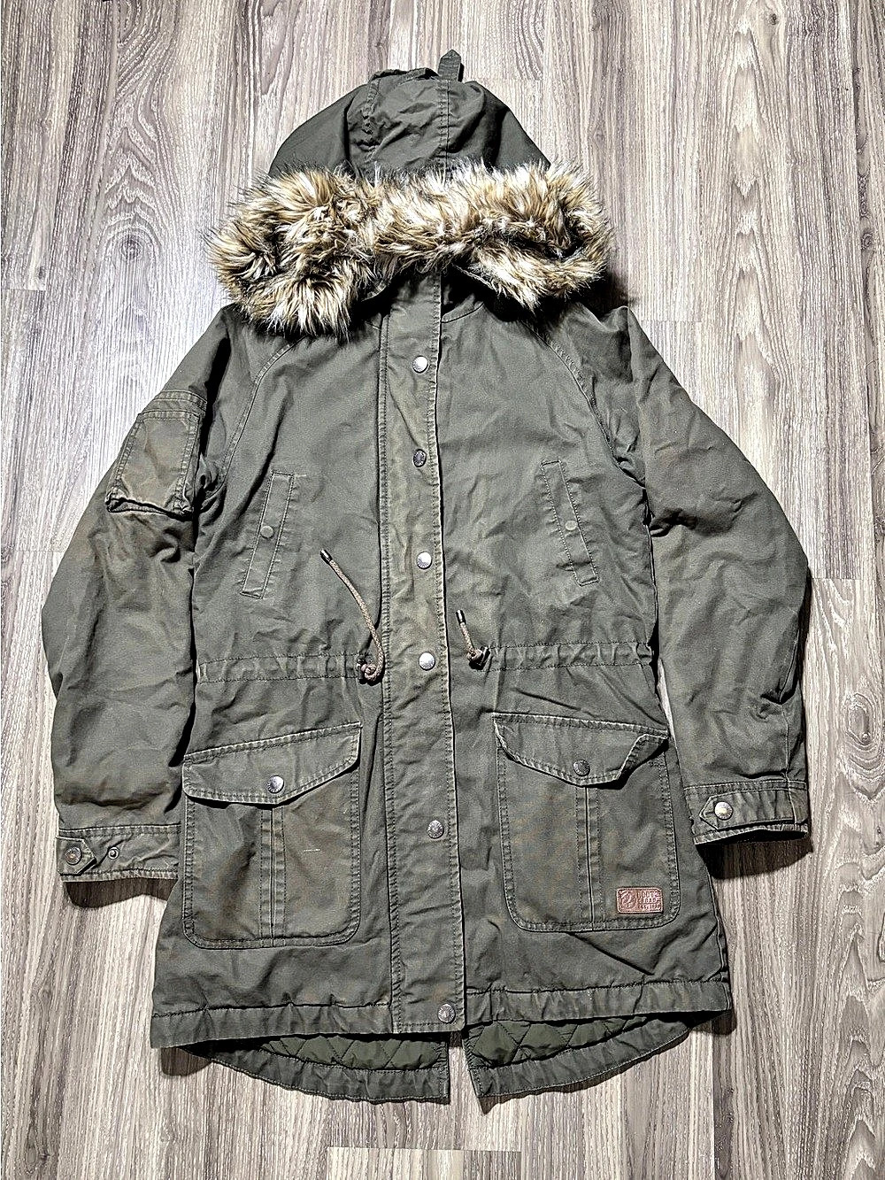 Roots Fur-Trim Utility Parka in Green Small